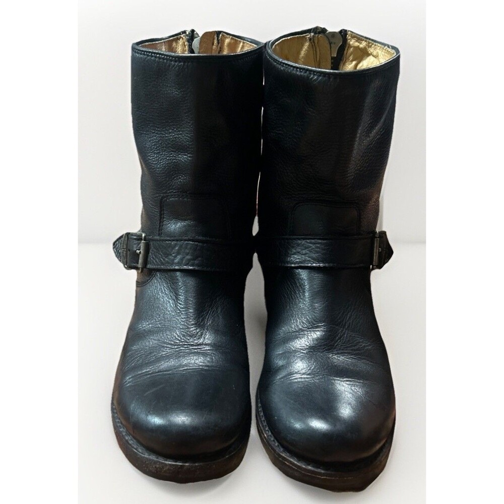 Frye Veronica Short Boots Leather Engineer Moto Black Buckle Womens 9.5 B